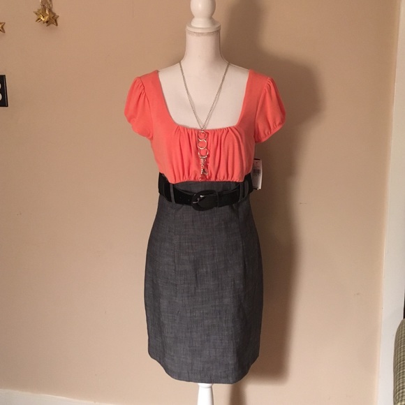 Coral and Black Belted Dress