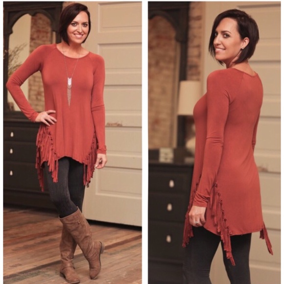 RUST WASH DYE FRINGE TUNIC - Picture 2 of 4