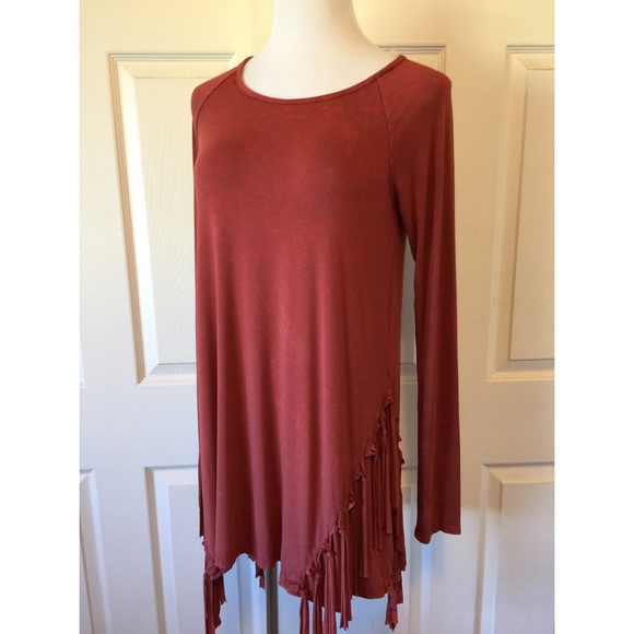 RUST WASH DYE FRINGE TUNIC - Picture 3 of 4