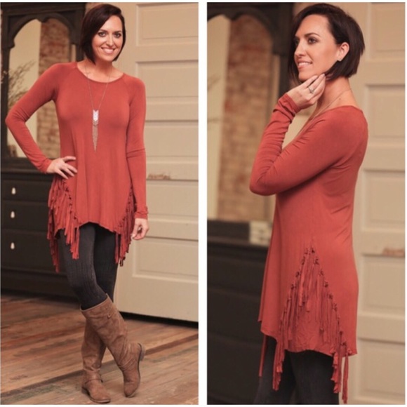 RUST WASH DYE FRINGE TUNIC - Picture 4 of 4