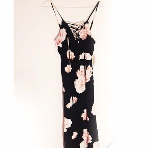 Lace-up front floral maxi dress