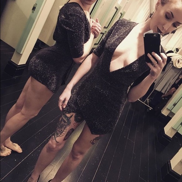 Sparkly Deep V Skort Romper
