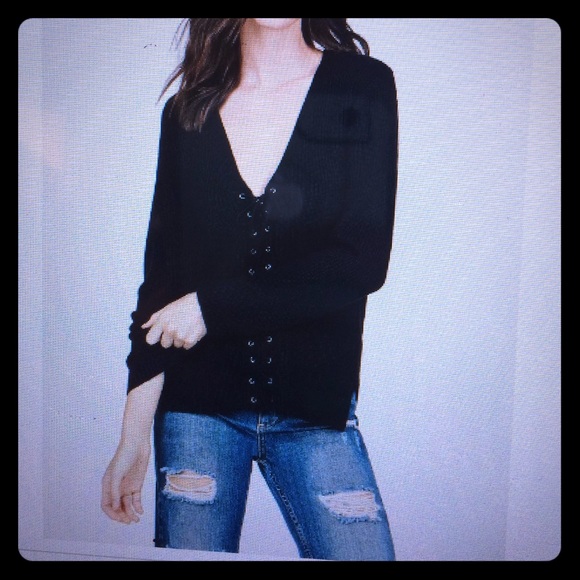 Lace-up black sweater