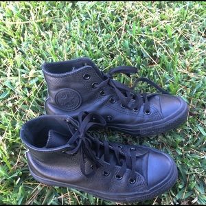 Black leather converse high tops