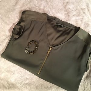 Silky V-Neck Rolled Sleeve Blouse