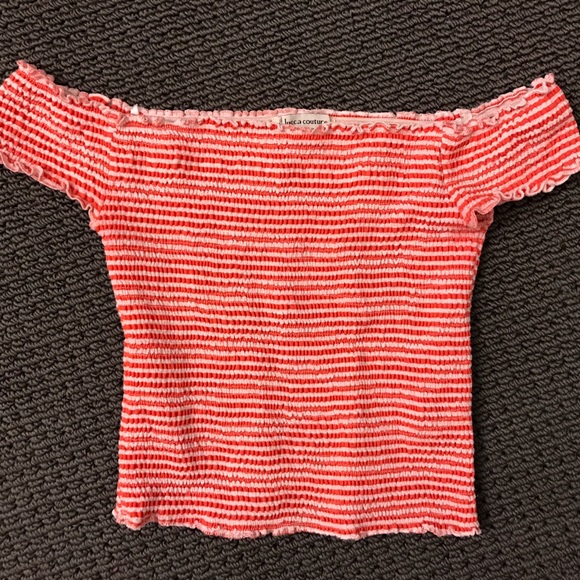Luca Couture tight off the shoulder top