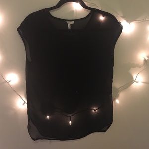 Transparent, black blouse.