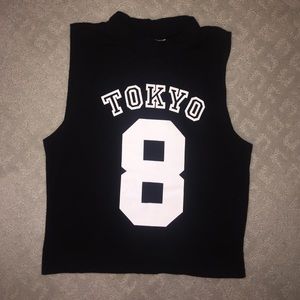 Black Crop Top -  Tokyo 8 - Graphic Tee
