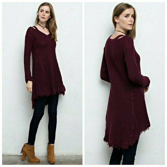 Gorgeous Burgundy Cold Shoulder Sweater - Picture 3 of 4