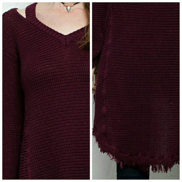 Gorgeous Burgundy Cold Shoulder Sweater - Picture 4 of 4