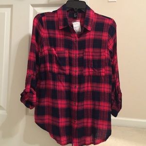 Red and black plaid top