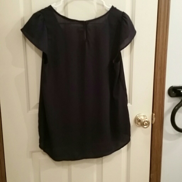 Navy Blue Semi Sheer Blouse - Picture 2 of 2