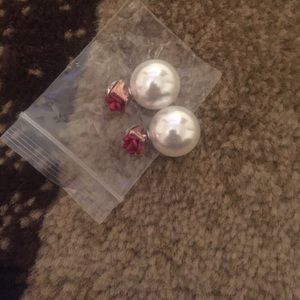 Red rose, blue rose double sided earrings.