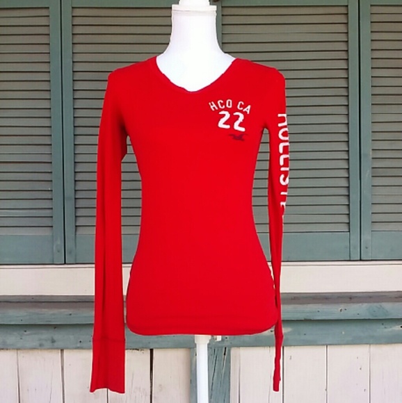 Hollister Red Long Sleeve Fitted Tee Size S