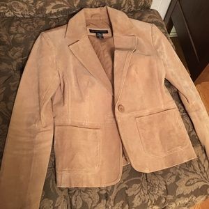 New York and Company tan leather blazer.