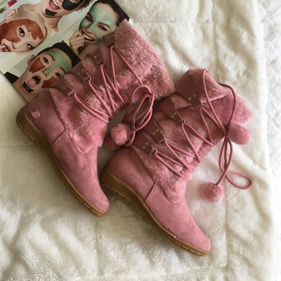 Shoes - Pink Lace Up Fashion Boots