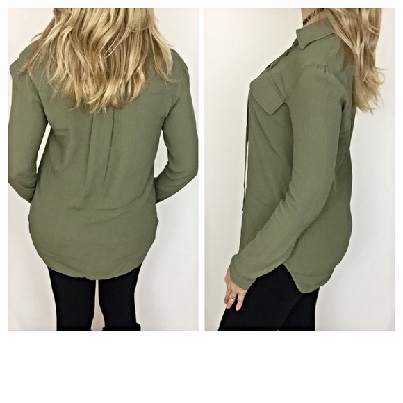 Lovely Trendy Lace Up Blouse Olive Small sold - Picture 2 of 4