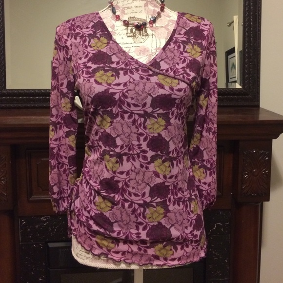 Apostrophe mulberry and lilac floral blouse