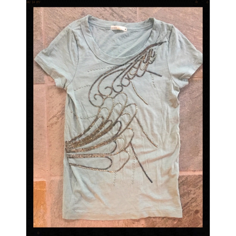 J.Crew mint green beaded tee GORGEOUS!