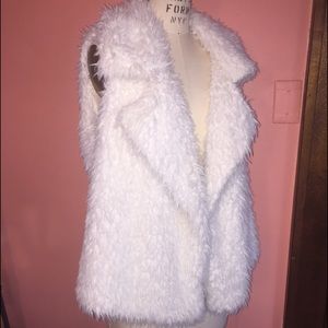 White faux-fur vest with collar