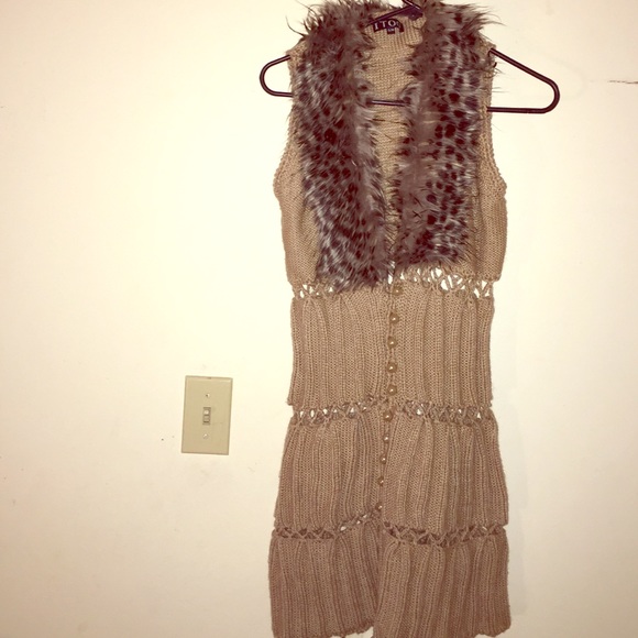 Beige Button Down Long Sweater Vest