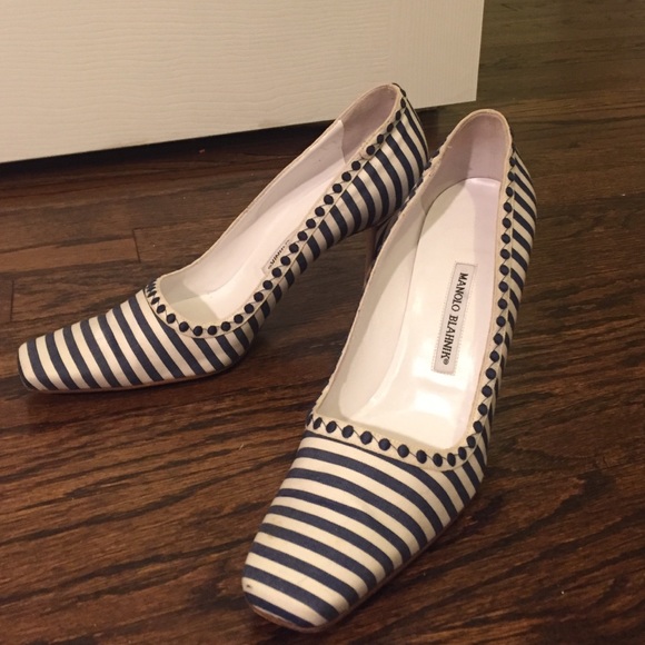 Manolo Blahnik Blue & White Pumps
