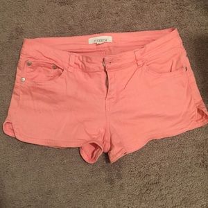 Coral denim shorts