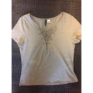 Light gray lace up top