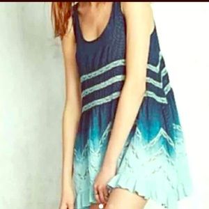 Free people navy turquoise ombré trapeze dress