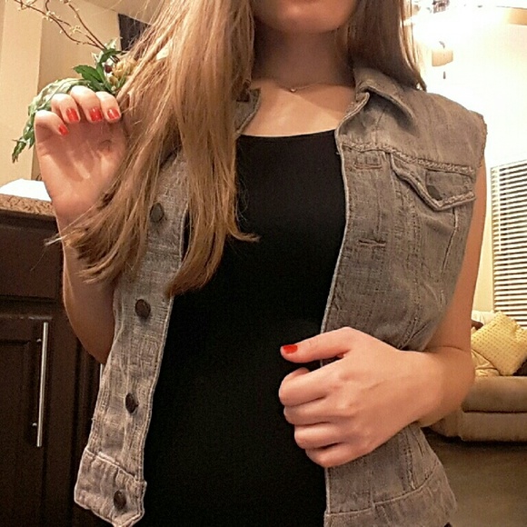 Edgy distressed "denim" vest - Picture 1 of 4