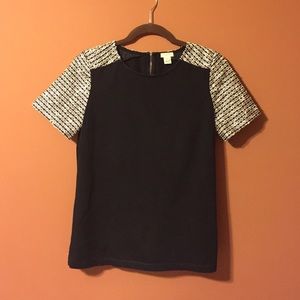 TWEED-SLEEVE T-SHIRT