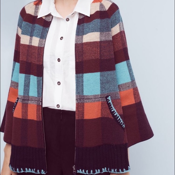 Anthropologie Plaid Sweater Jacket