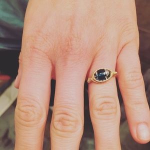 Handmade Ring-Glass bead wrapped with artisan wire