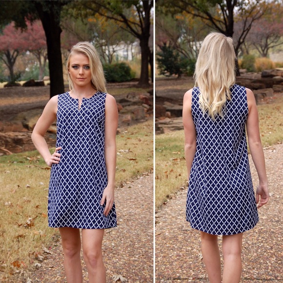 Peach love California preppy navy/white dress - Picture 3 of 3