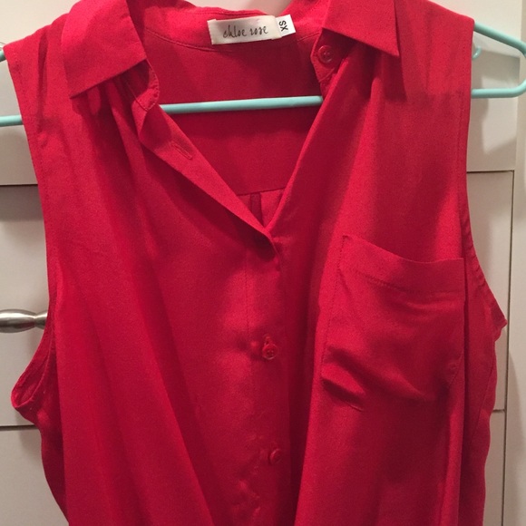 Red sleeveless 100% silk red blouse