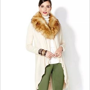 Iman Ivory Faux Fur Collar Acrylic Wool Cardigan