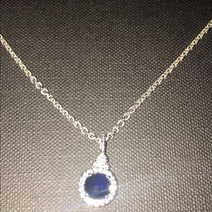 Blue Corundum pendant Necklace w/ white sapphires