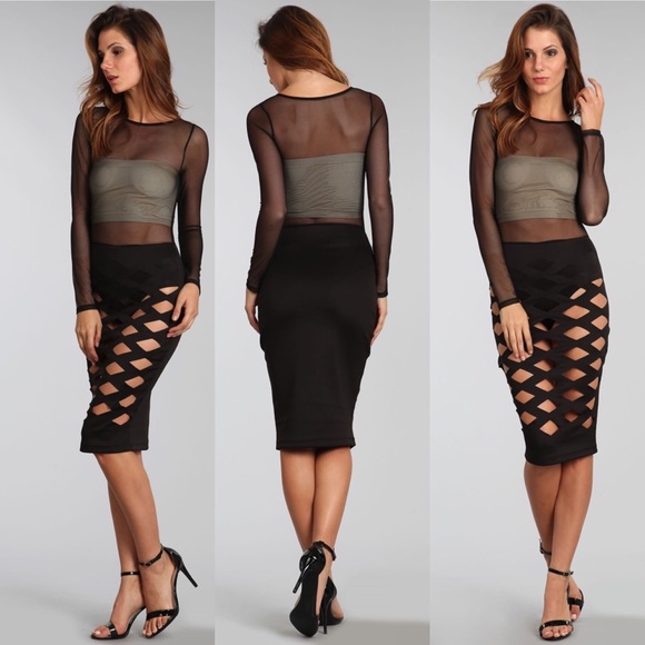 Front sheer Midi Dress