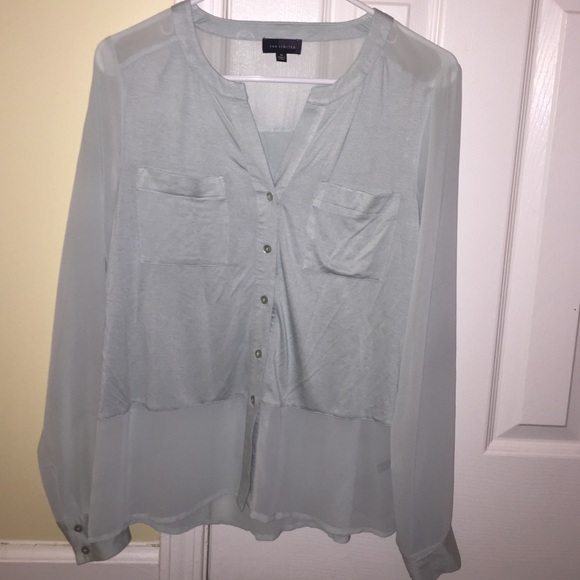 Mint colored part sheer button down shirt