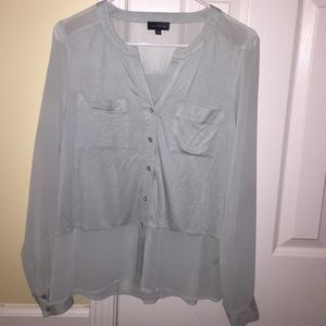 Mint colored part sheer button down shirt