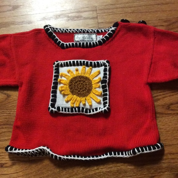 Designer red sunflower sweater