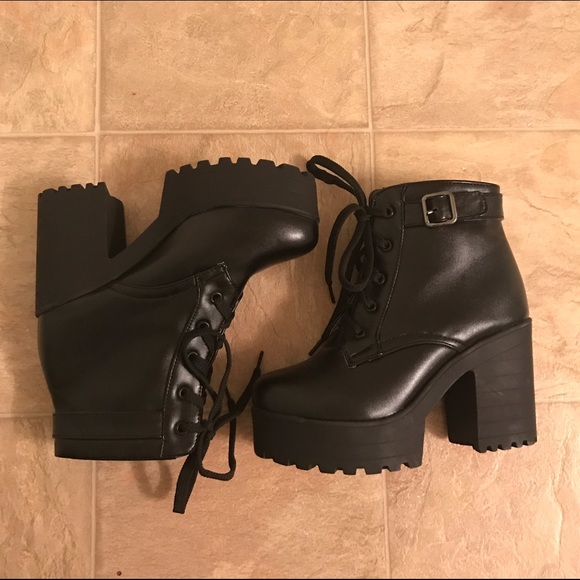 Black Platform Buckle Boots