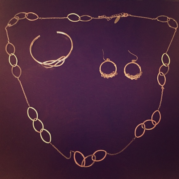 Silver Jewelry Bundle Earrings, Necklace, Bracelet