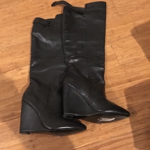 Steve Madden black leather wedge boots