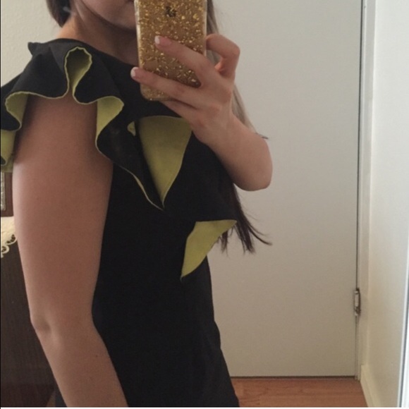 CALVIN KLEIN black shoulder ruffle dress - Picture 2 of 3