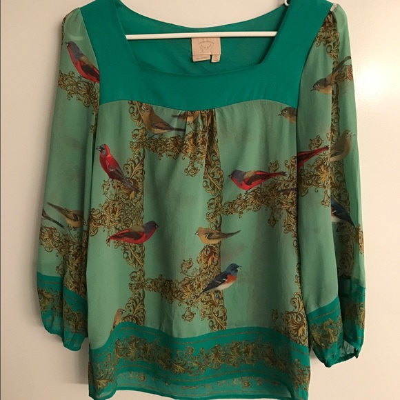 Silk bird print blouse