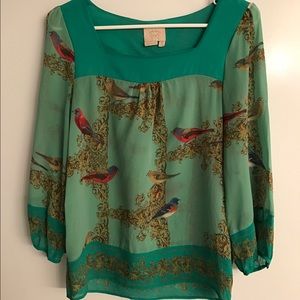 Silk bird print blouse