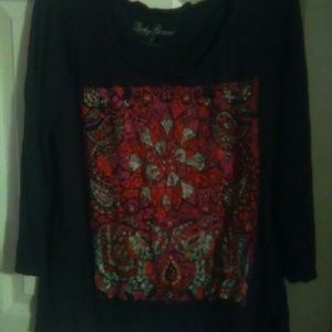 Lucky Brand abstract design 3/4 sleeves