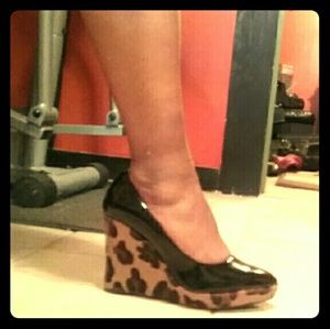 Nine West Patent Leather and Leopard Wedges