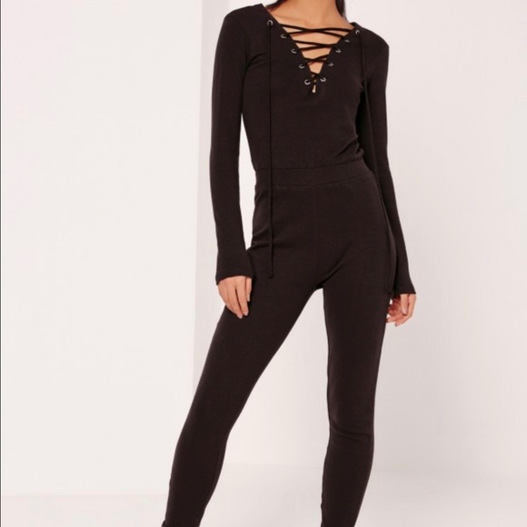Missguided black loop lace up jumpsuit